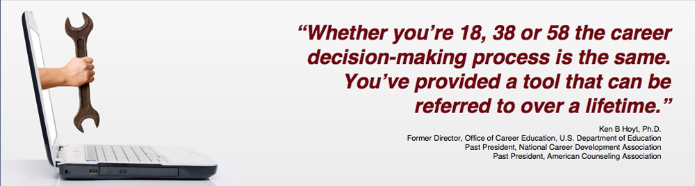 Whether you're 18, 38 or 58
the career decision-making process is
the same.You've provided a tool that
can be referred to over a lifetime.